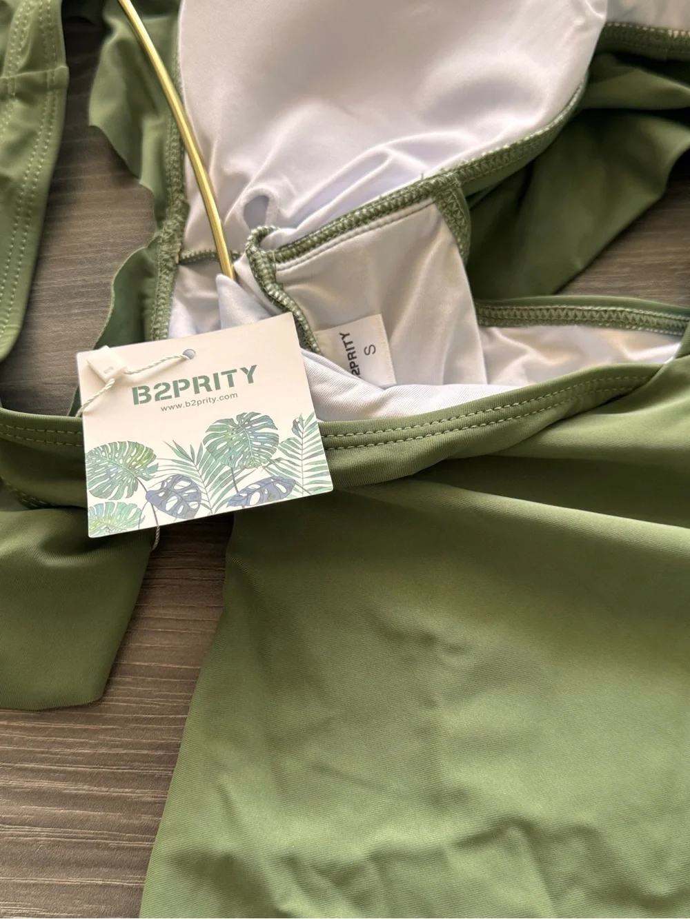 Women’s Olive Green Ruffle-Shoulder One-Piece Swimsuit by